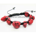 Pulseira de shamballa tecido com pedra caiu vermelho